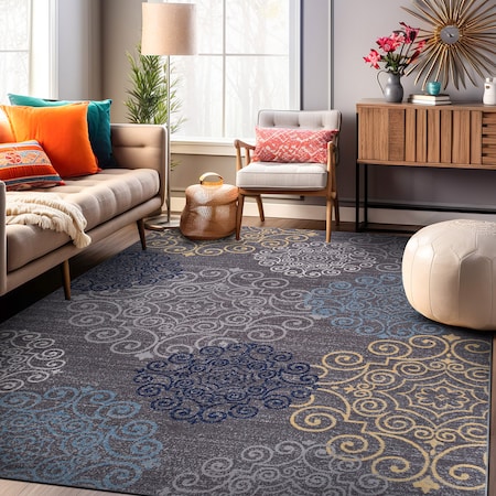 World Rug Gallery Modern Floral Swirl Design Non-Slip Area Rug 5'3'' x 7'3'' Gray 508GRAY5X7